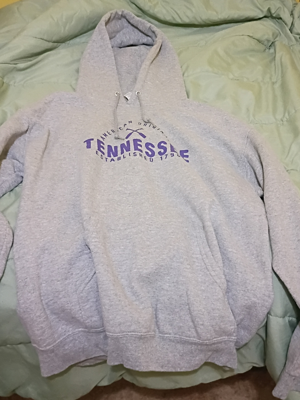 Jerzees Gray Crewneck Hoodie with Purple Tennessee Graphic